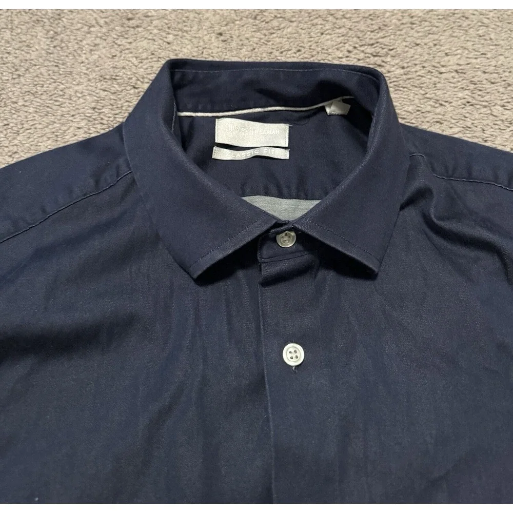 Hickey Freeman Shirt Mens 34/35‎ 17-17.5 Blue Long Sleeve